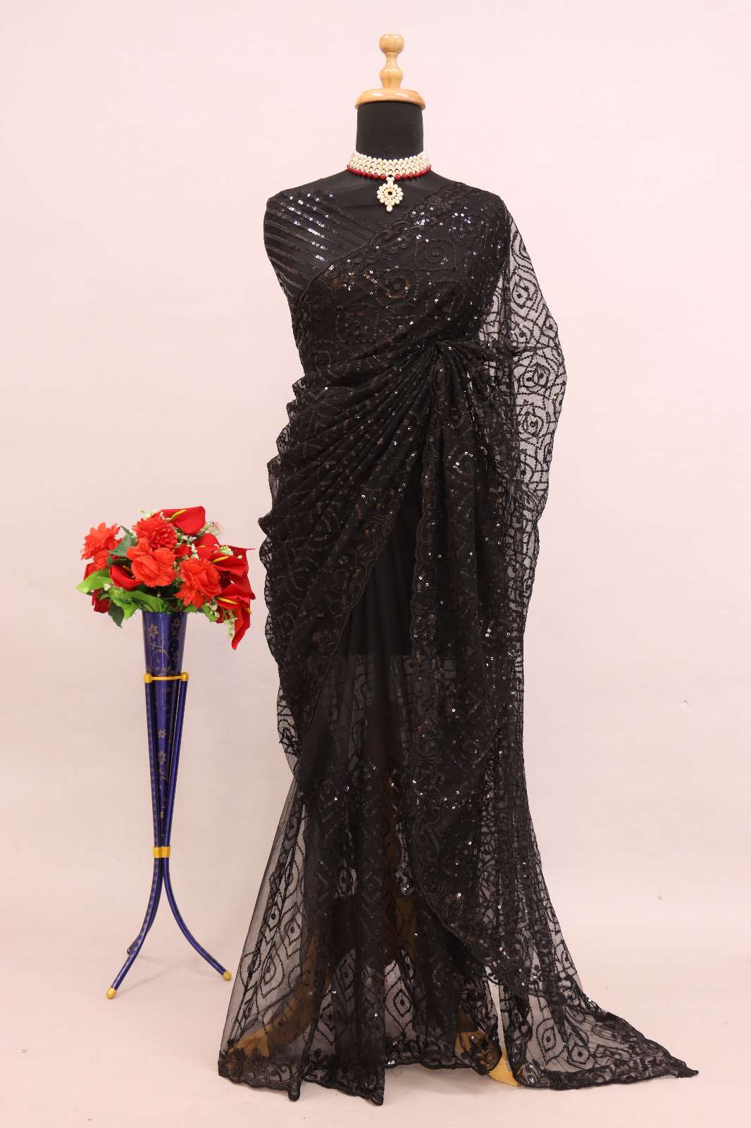Party Special Butterfly Sofy net with Embroidery Sequence work Black color saree collection at best rate